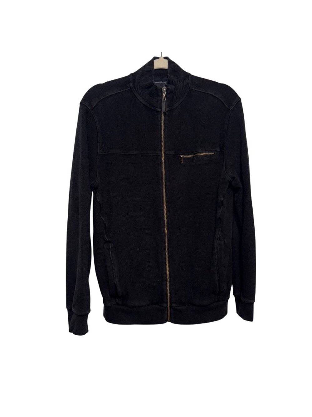 Porter & Ash Black Full-Zip Mens Jacket Ribbed Collar Size L
